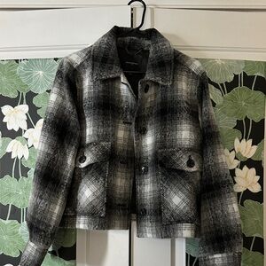 Banana Republic Black and White Plaid Bomber Jacket